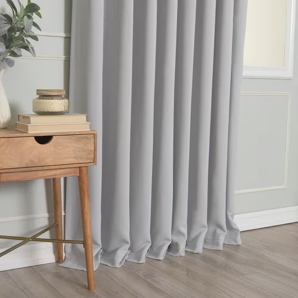 Light Grey Polyester Solid 100 In. W X 84 In. L Grommet Blackout Curtain