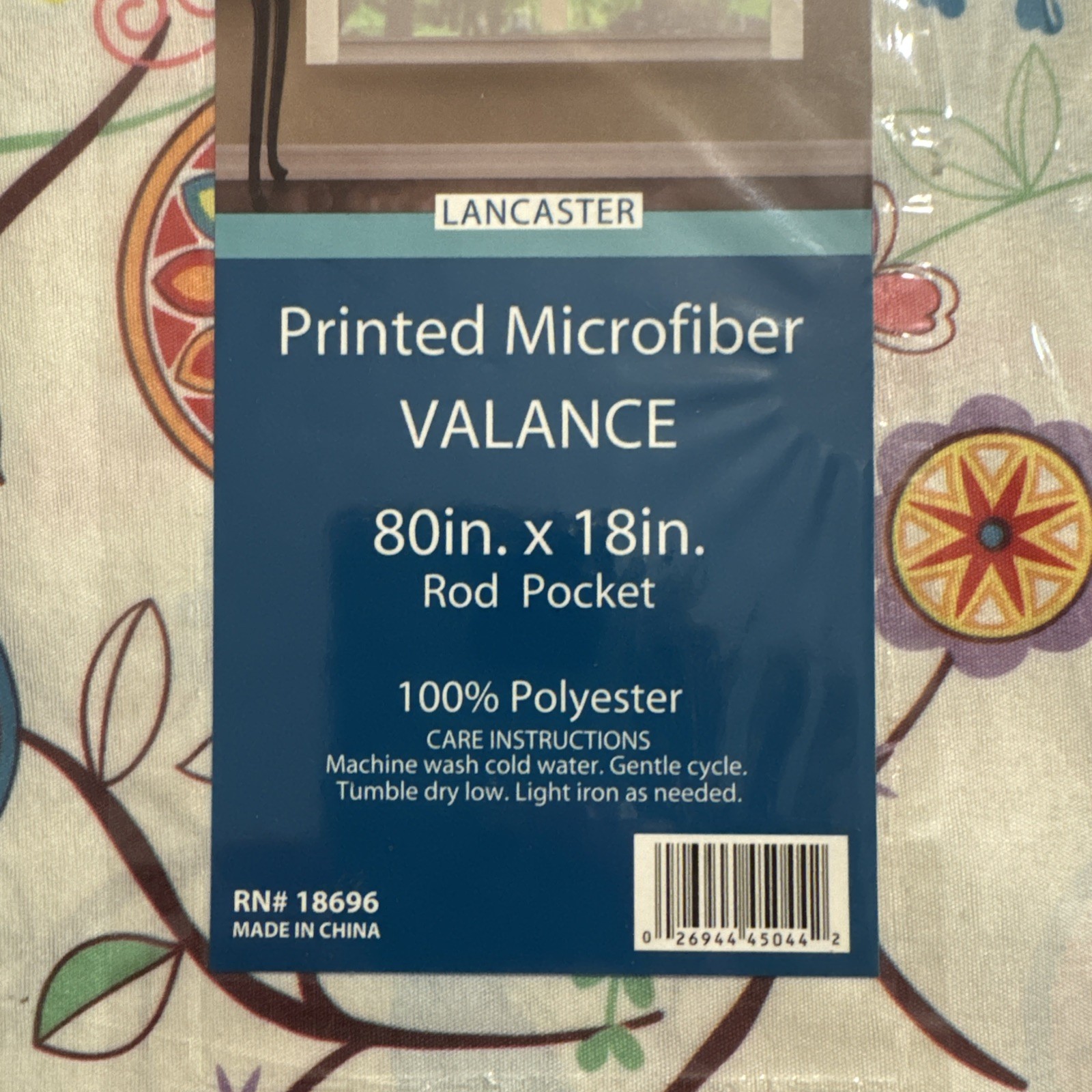 NWT Lancaster Printed Microfiber Valance 80×80 Inch, Floral & Birds, set of 2