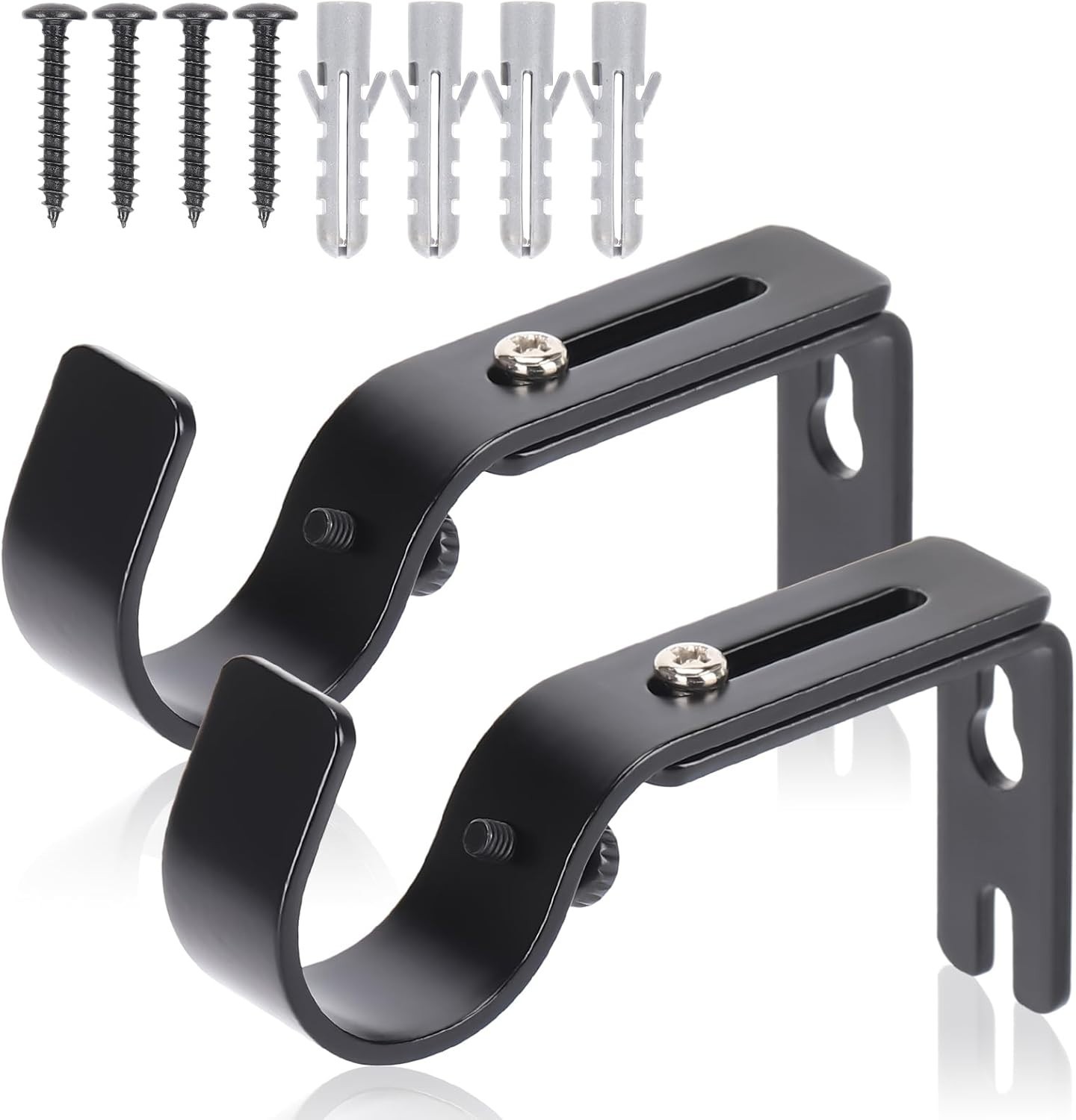 Premium Curtain Rod Brackets for Wall – Adjustable Hooks, Iron Holders for 1 In