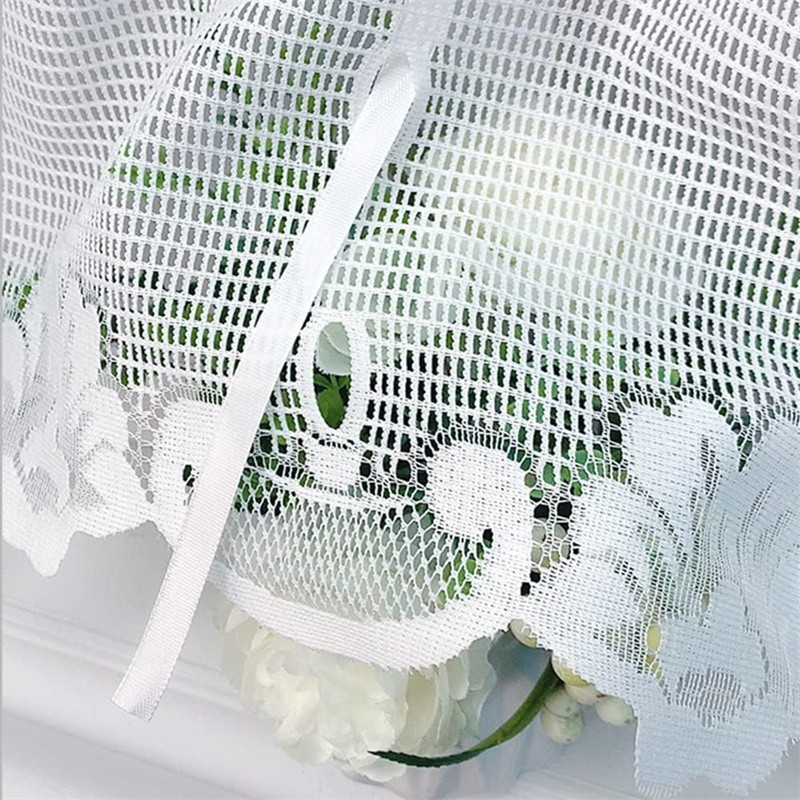 59″X39″ White Semi-Sheer Floral Lace Curtain For Window Decoration Rod Pocket US