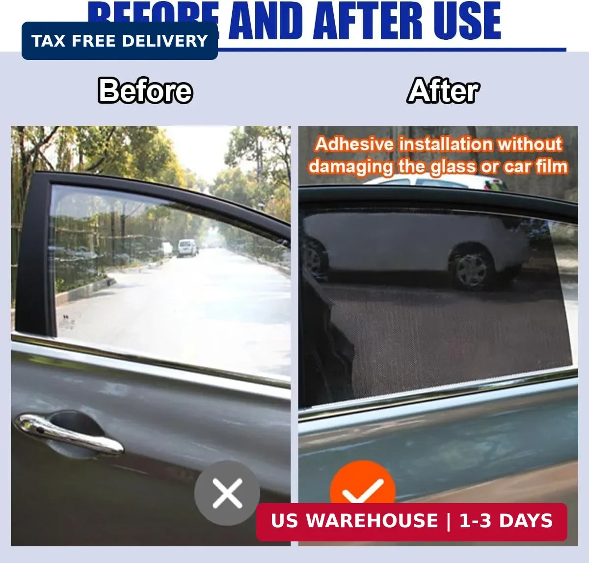 4PCS Car Side Window Sunshade – Reusable Washable Static Cling Film Car Window S