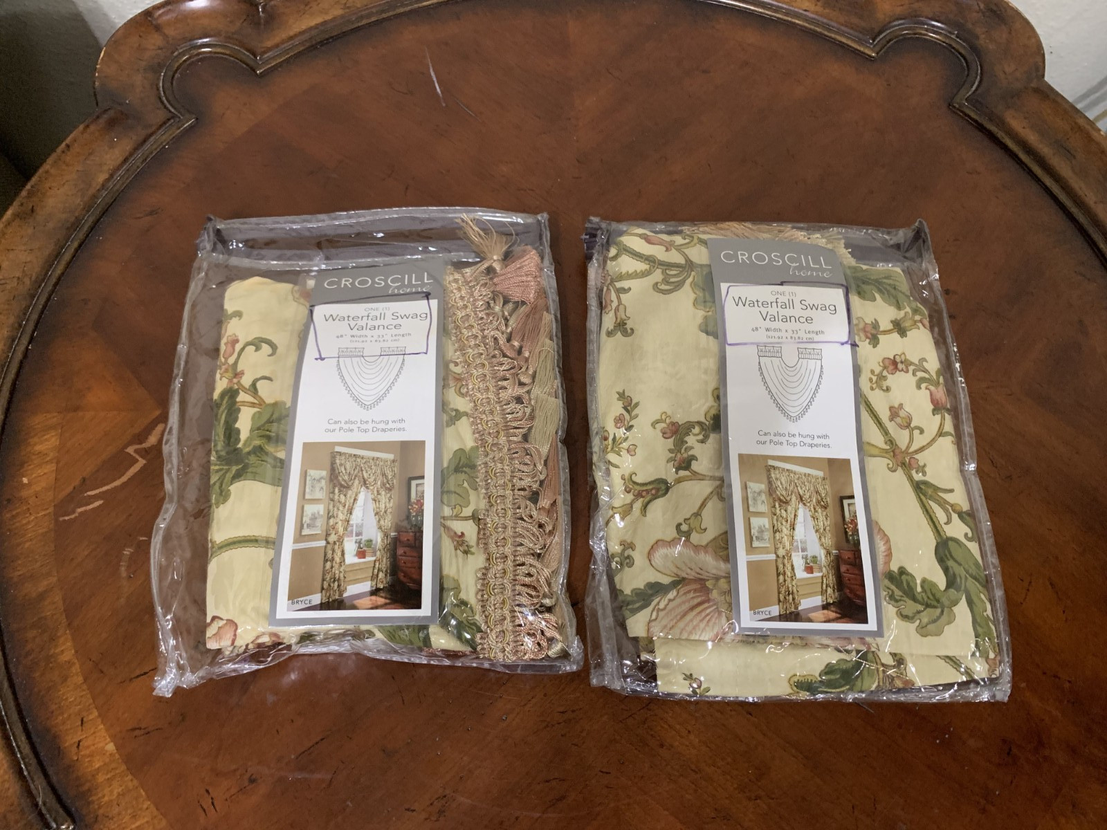 Croscill Bryce Floral Waterfall Swag Valance 48″ x 33″ Tassels Cotton NIP