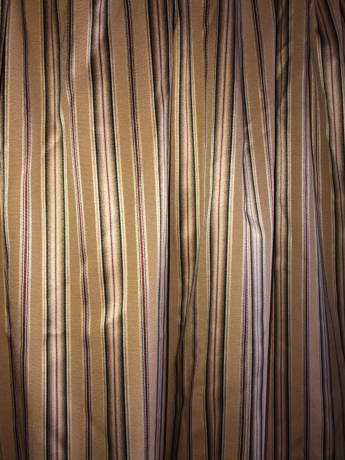 CUSTOM ROBERT ALLEN PINCH PLEAT STRIPE DRAPES,77”X70”L GOLD,GREEN&BURGUNDY