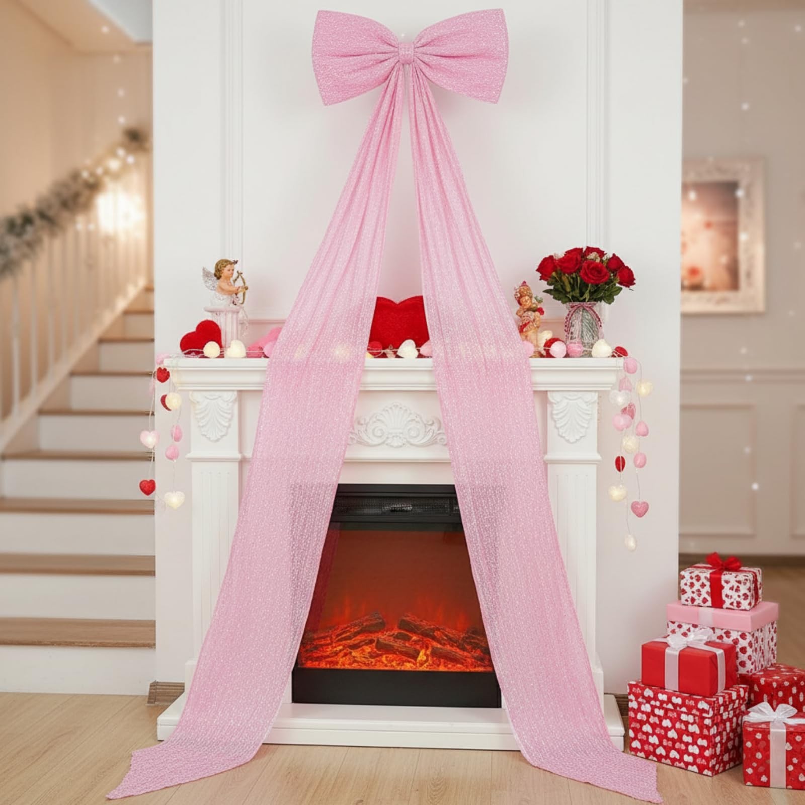 Big Pink Velvet Sequin Bow 118×28 Inch Extra Large Wedding Tree Topper
