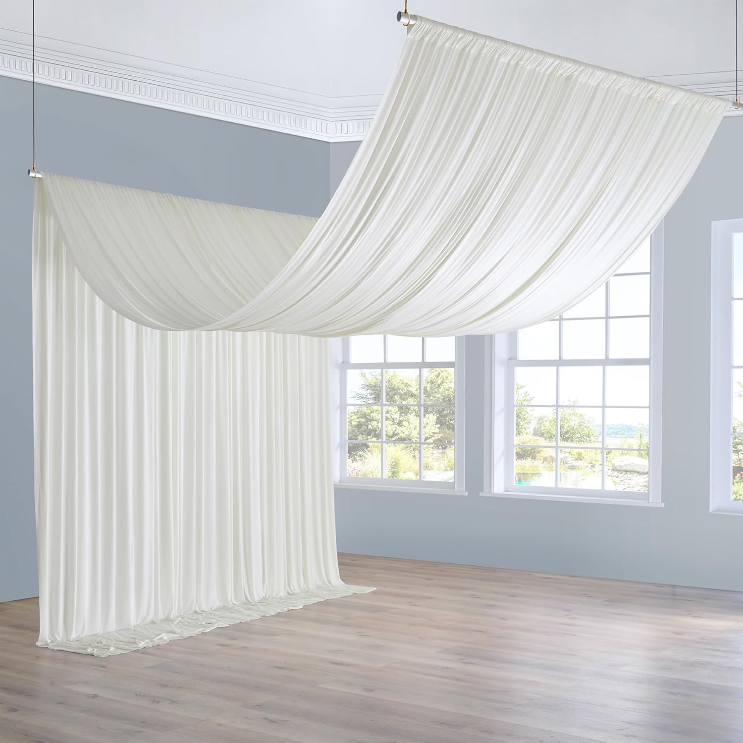 10x20Ft Ivory Ceiling Drapes 2 Panel Wedding Tent Curtain Backdrop 20Ft Tall