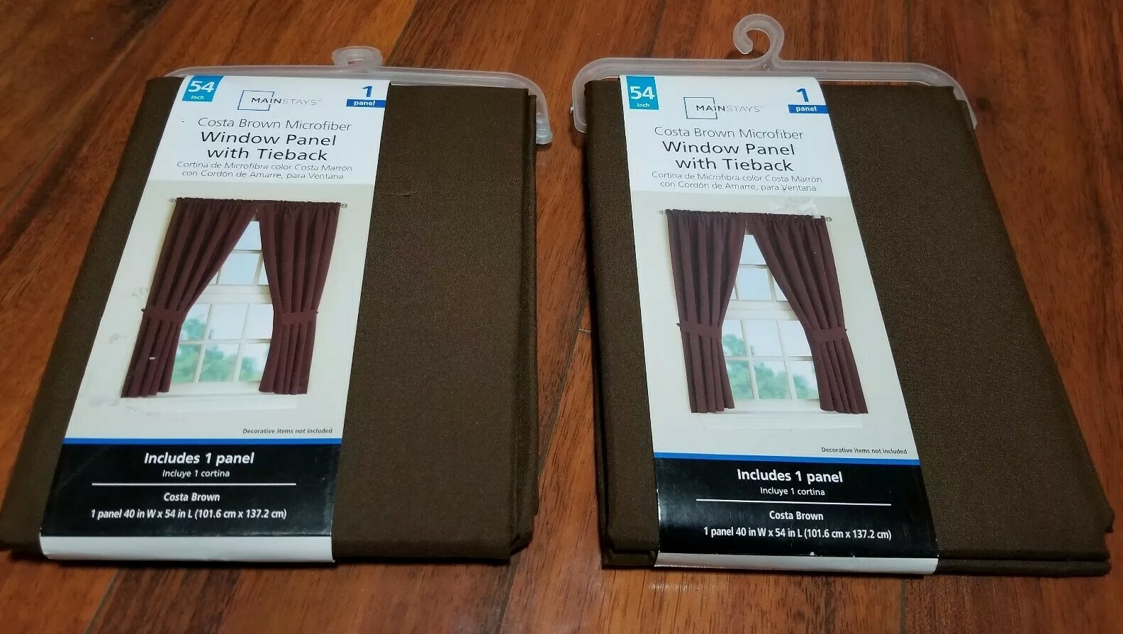 MAINSTAYS 40Wx54L COSTA BROWN MICROFIBER WINDOW PANEL WITH TIEBACK 2 New Lot