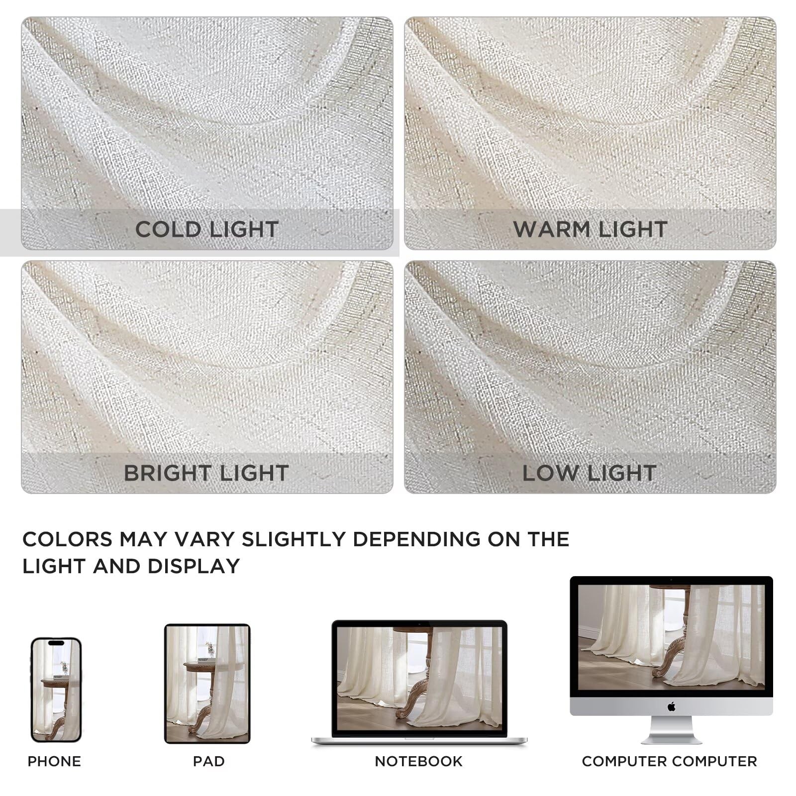 Natural Off White Linen Non See Through Semi Sheer Privacy Curtains 84 Inches…