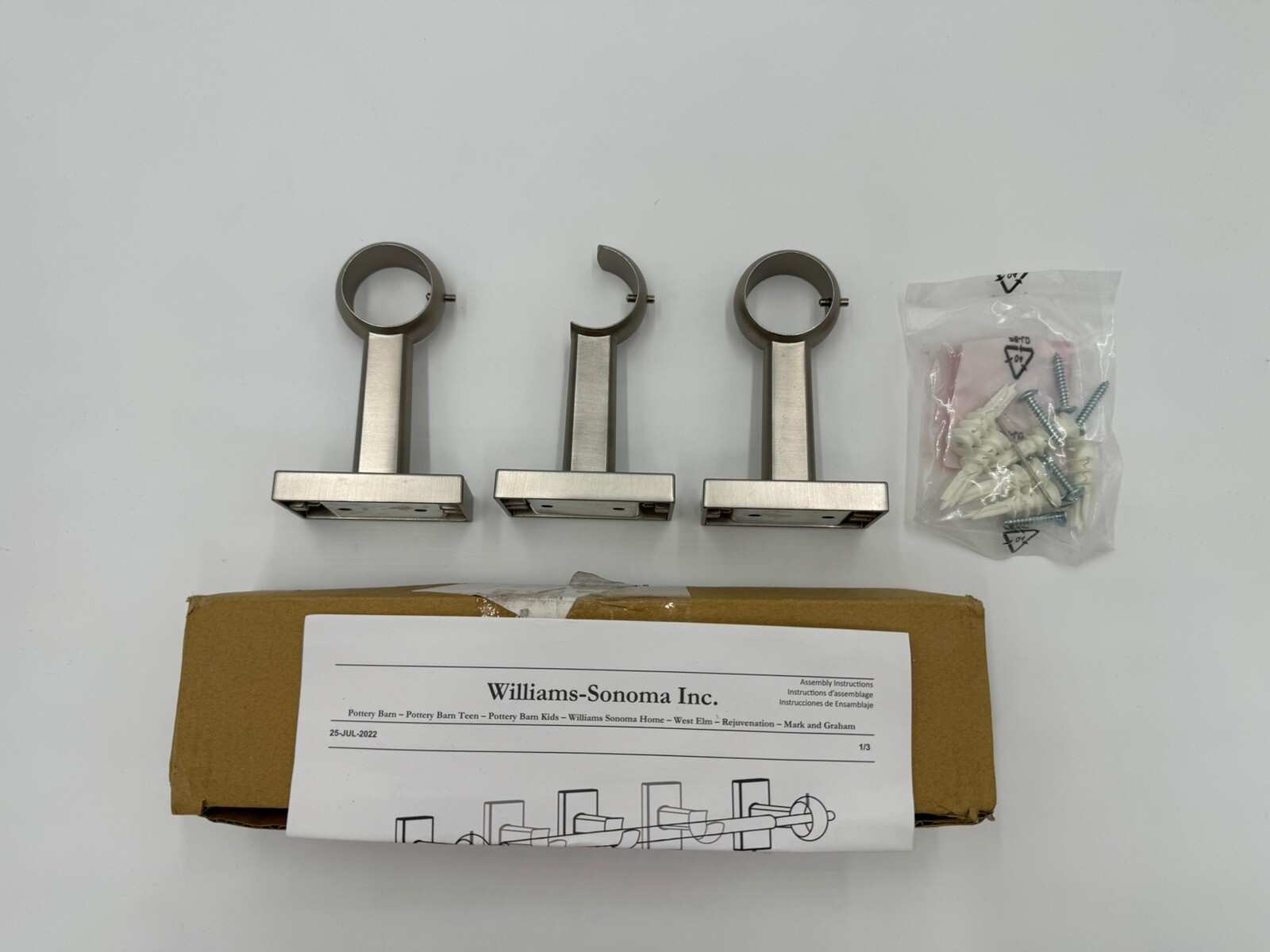 Williams Sonoma Curtain Bracket Assembly Hardware Kit Simple Barral Pewter