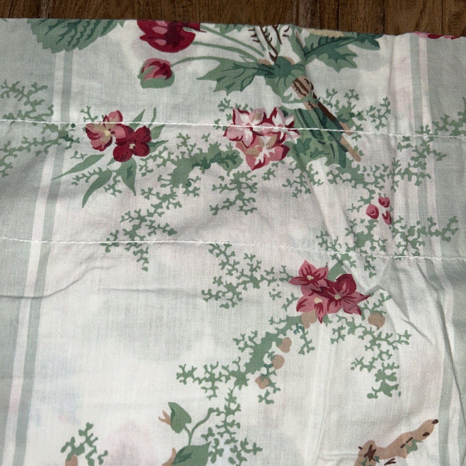 Cottage Core Croscill Mint & Pink Cabbage Roses Bows Valance Altered 84×19”