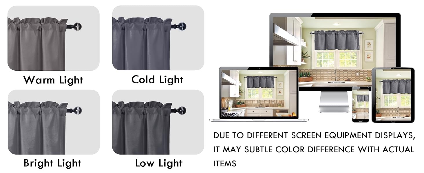 Valance Curtains for Kitchen/Living Room/Basement/Bathroom Window, Thermal