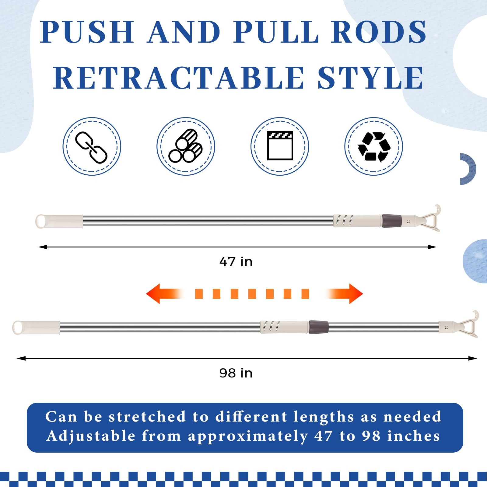 1 Pack Telescoping Skylight Pole with Hook up 47 to 98 Inch Wand for Blinds T…