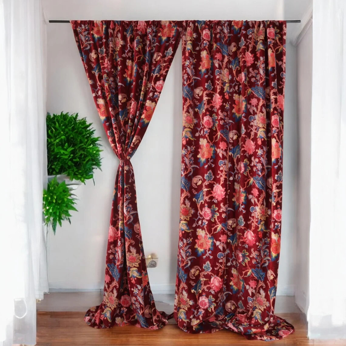 Red Color Velvet Curtain Drape Window Decor Door Curtain Blackout Luxury Curtain