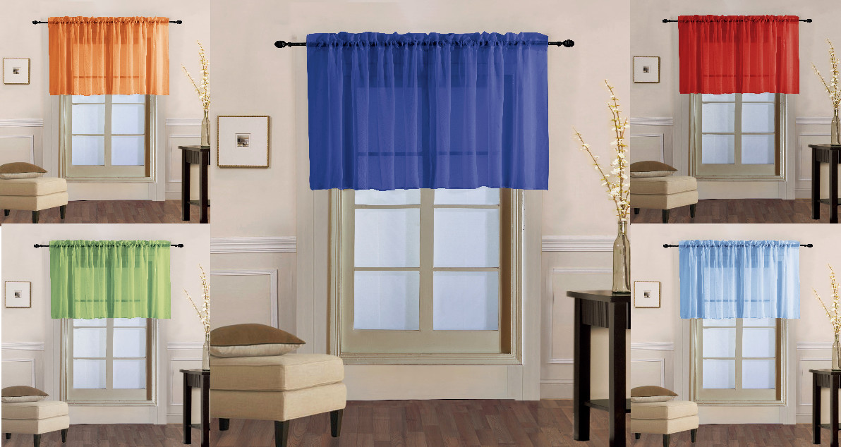 2PC 55″ WIDE X 18″ LENGTH TOPPER VOILE SHEER WINDOW DRESSING CURTAIN PANEL