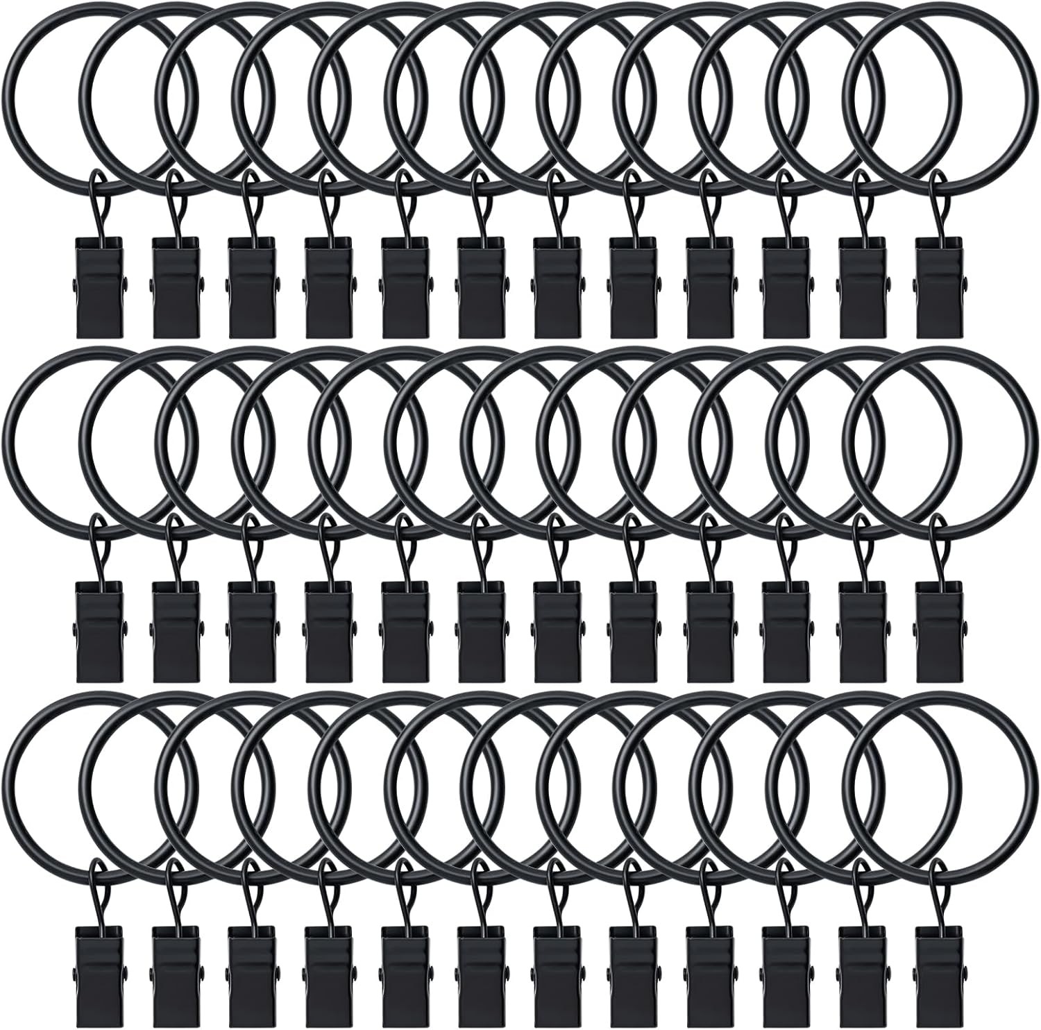 Curtain Rings Clips 40 Pack 1.5in Black