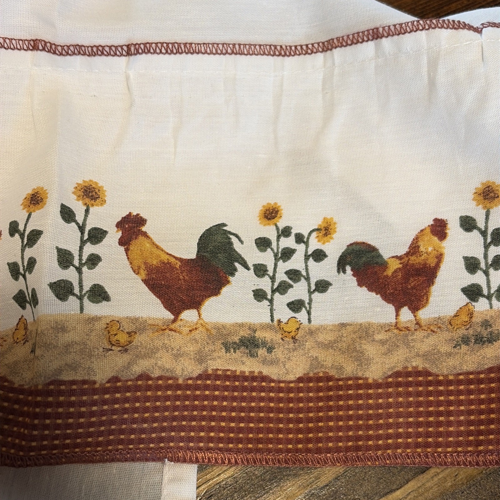 VTG 2pc Kitchen Valance Curtains Set Panels Swag Ruffle Floral Rooster Chicken