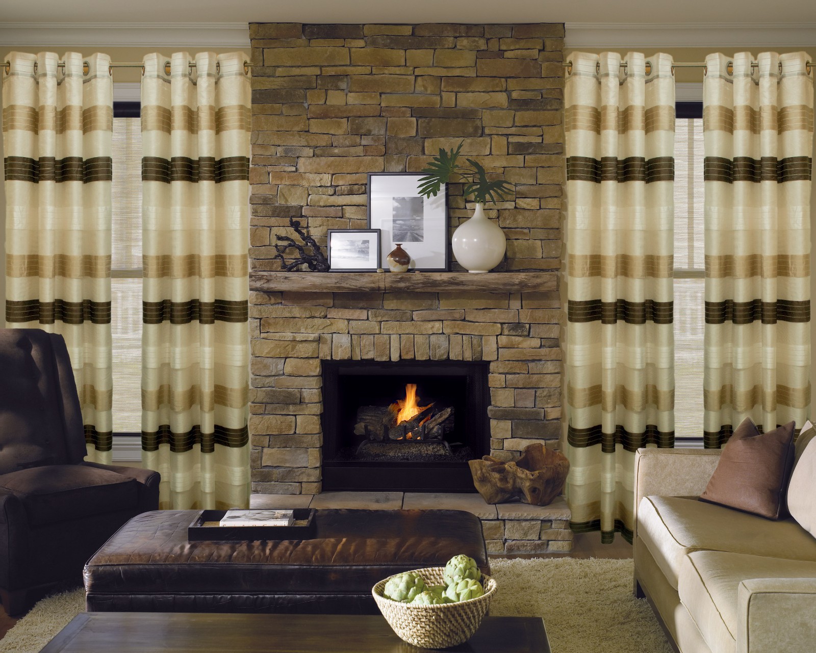 One Modern Look sheer panel Light Cream/Off white/Brown With Linning, 96″ by 60″