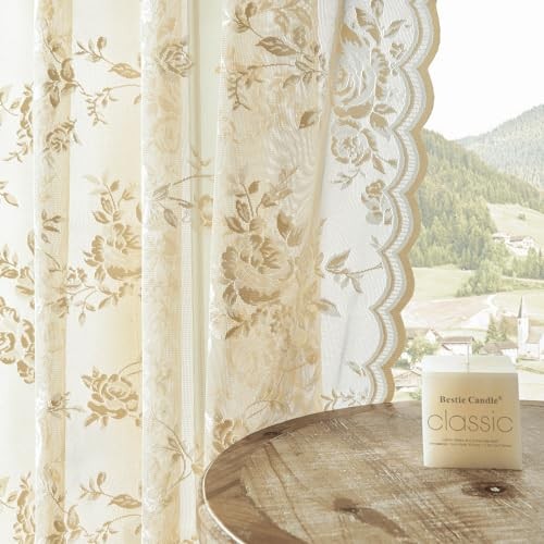 Lace Curtains 72 Inch Length Victorian Floral 52″W x 72″L (Pack of 2) Beige