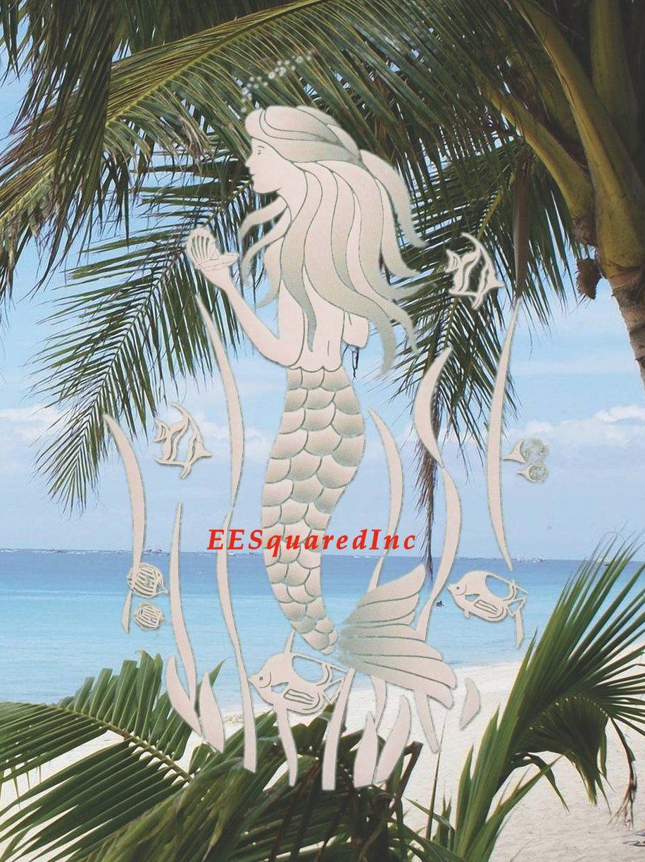 Mermaid Static Cling OVAL Window Decal 8×12 Sliding Glass & Shower Door Decor