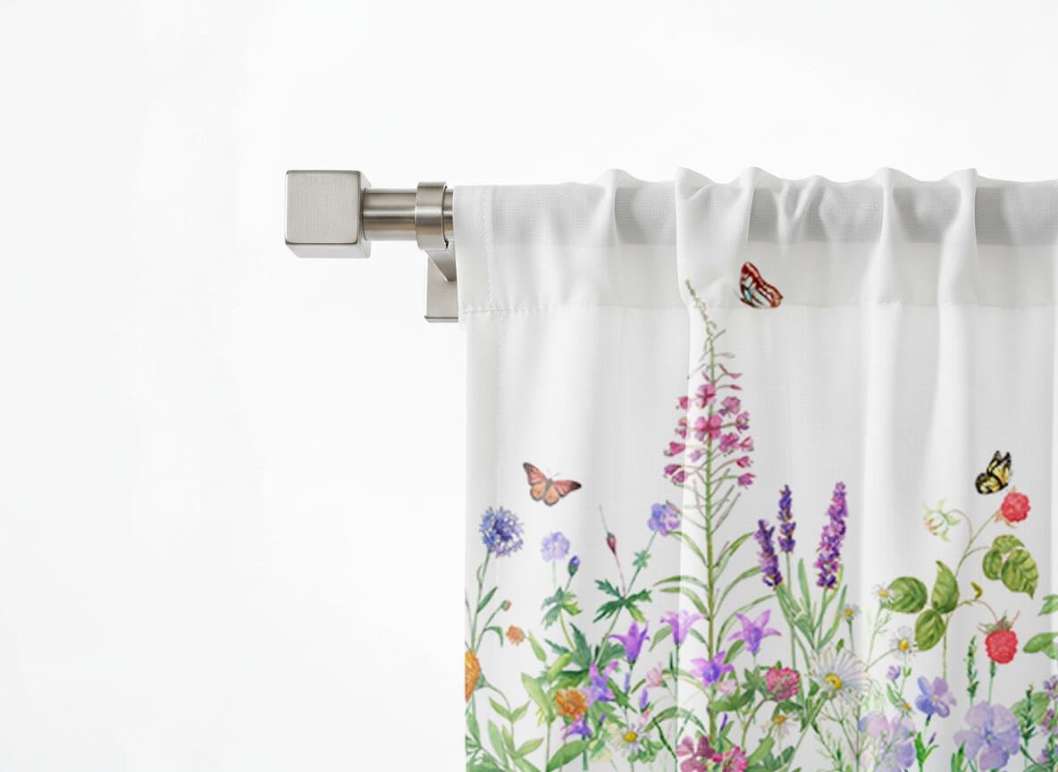 Spring Summer Flowers Butterfly Kitchen Curtains Short and Valance Set Waterc…