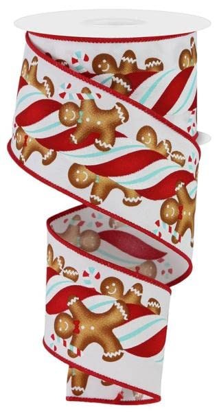 White Ice Blue Gingerbread Kids Candy Christmas Holiday Ribbon 2.5 In 10 Yd
