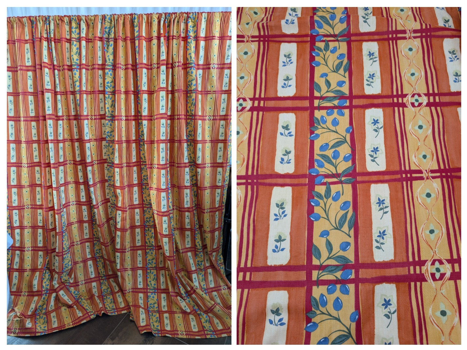 Clos d’Aguzon 2 Curtain Panels 54 X 88 Lined Rod Pocket Cotton French Provencal