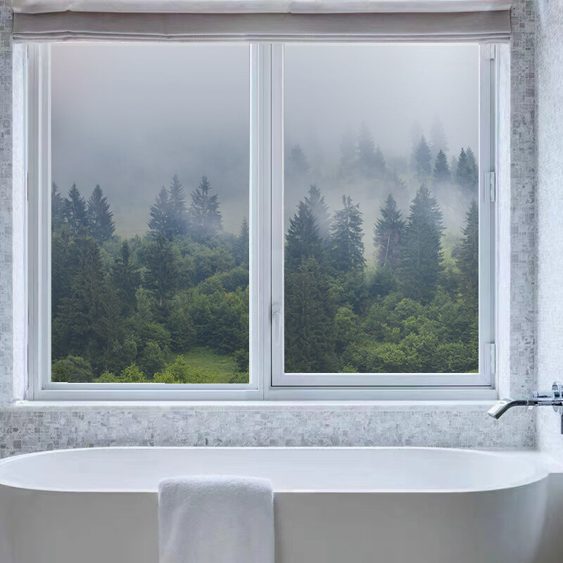 Home Window Film Static Cling Stained Forest Scenery 3D Frosted Decor US