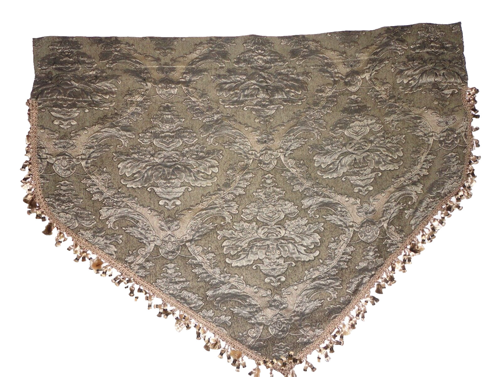 CROSCILL REGENT GREEN BLACK JACQUARD CHENILLE MEDALLION FRINGE (1) VALANCE 40X29