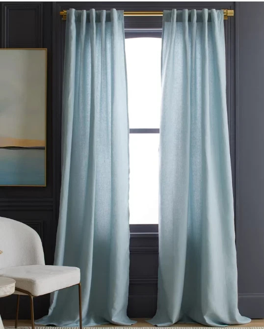 NWT Quince Set of 2 Light Filtering Linen Curtains Light Blue 48×96 Panels