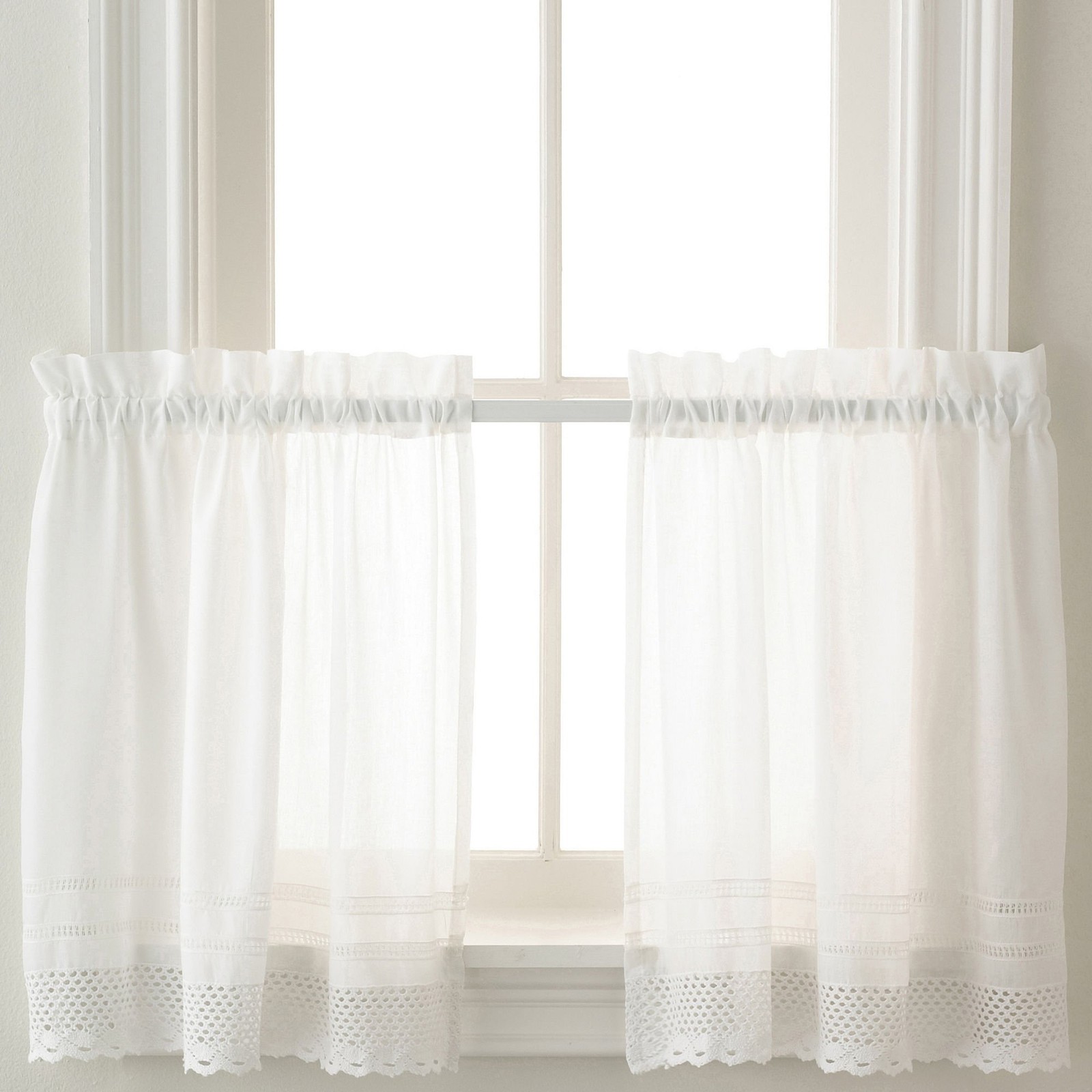 Peri Home White Crochet Cafe Kitchen Curtain 29″W x 24″L (Pack of 2),