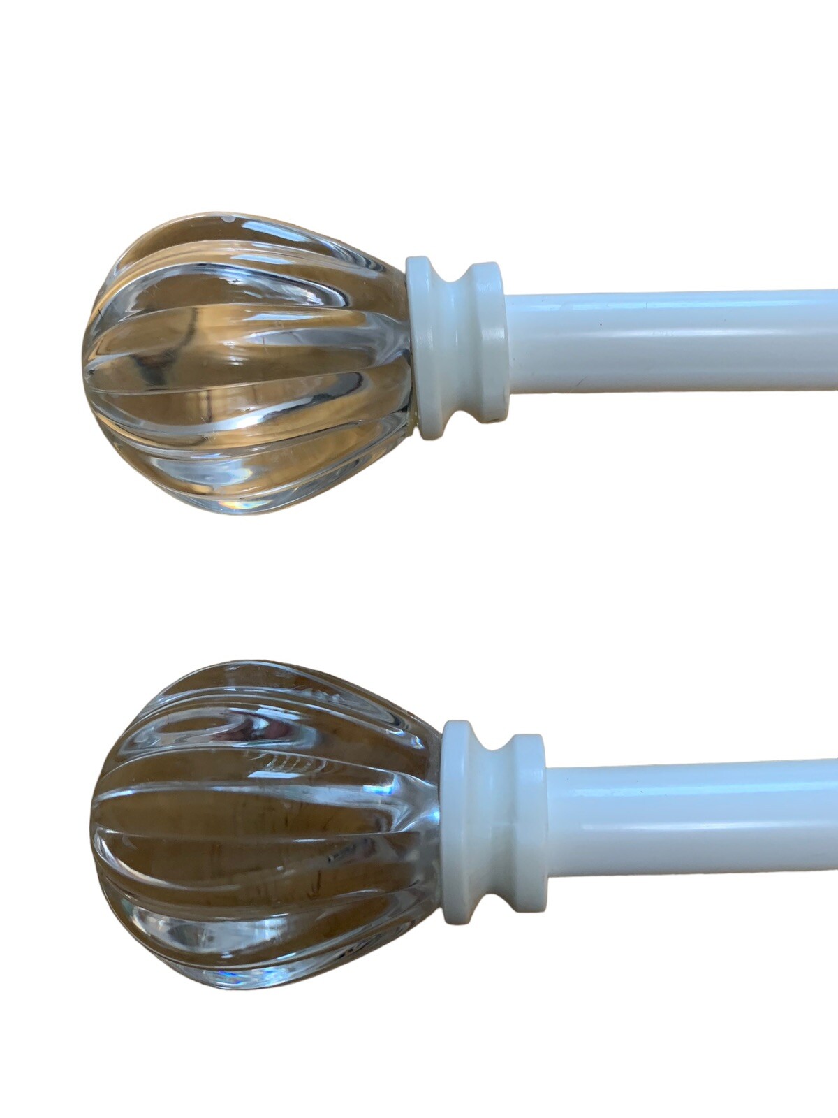 Set 2 White Metal Curtain Rods with Acrylic Cut Crystal Ball Finials to 48″