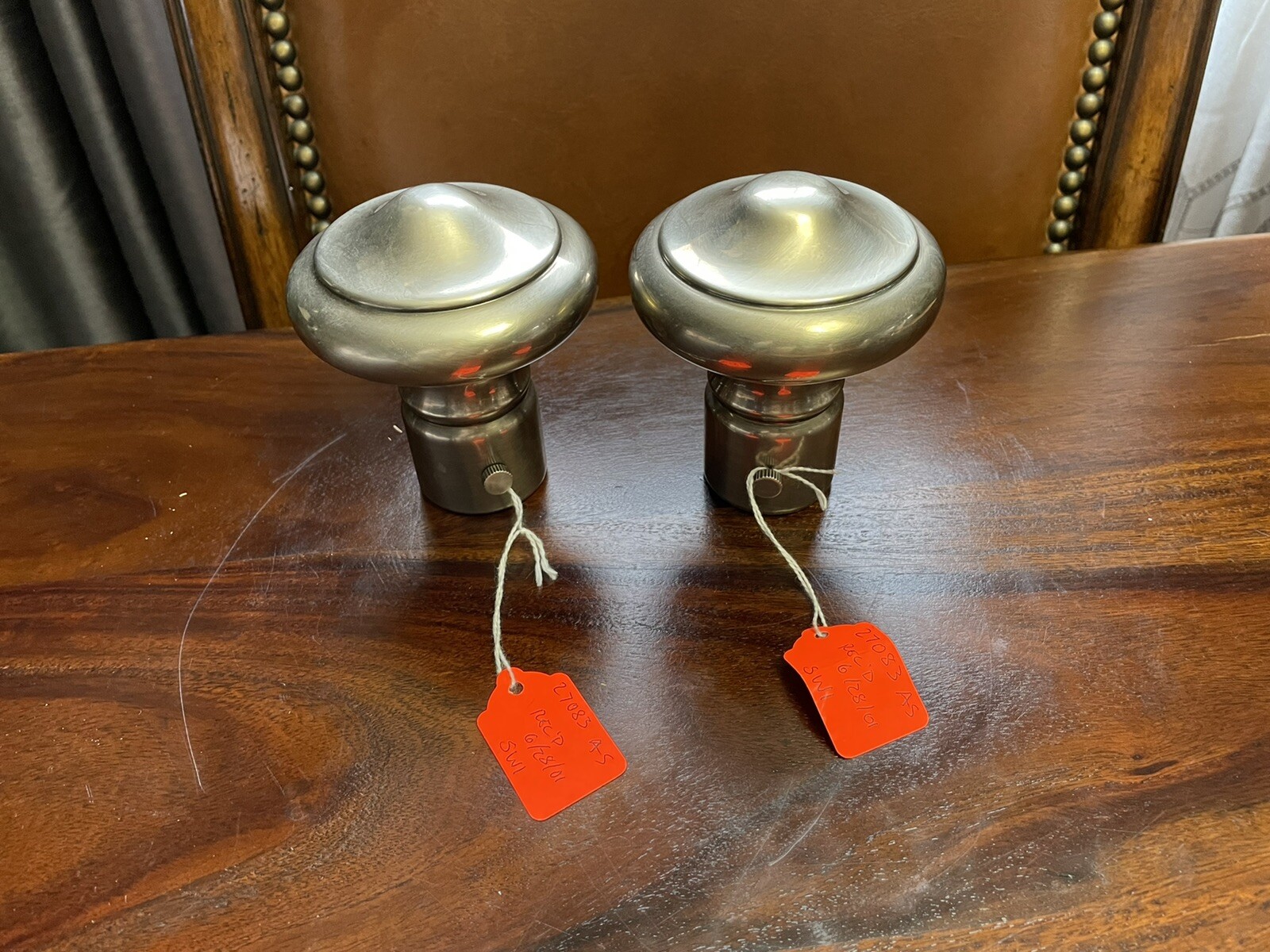 Vtg. Ralph Lauren Home Antique Silver Plain Knob Drapery Finials 1,5” Rod Set 2