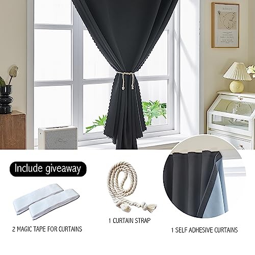 self Adhesive Portable 100%out Curtains Simple 35″W x 48″L (Pack of 1) Black