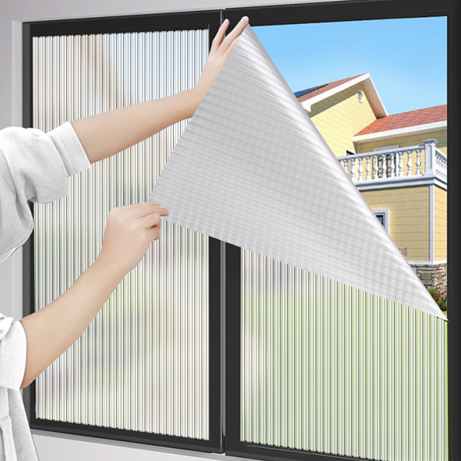 78.7 x 17.8” Window Privacy Film Covering Reeded Static Glass Sticker Cling