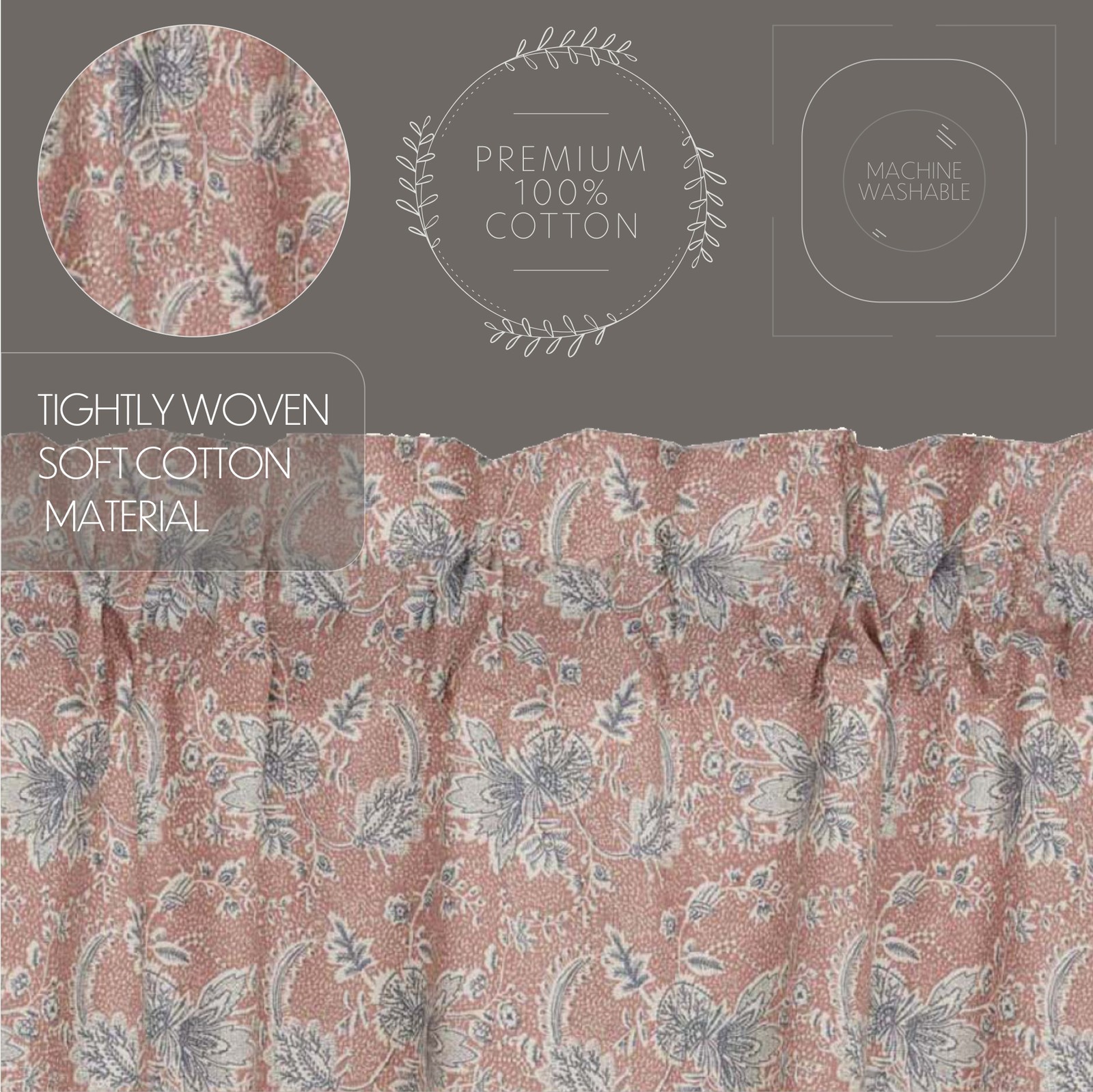 Farmhouse 24″x36″ Tier Pair Pink Rod Pocket / Kitchen Window Curtains VHC Brands