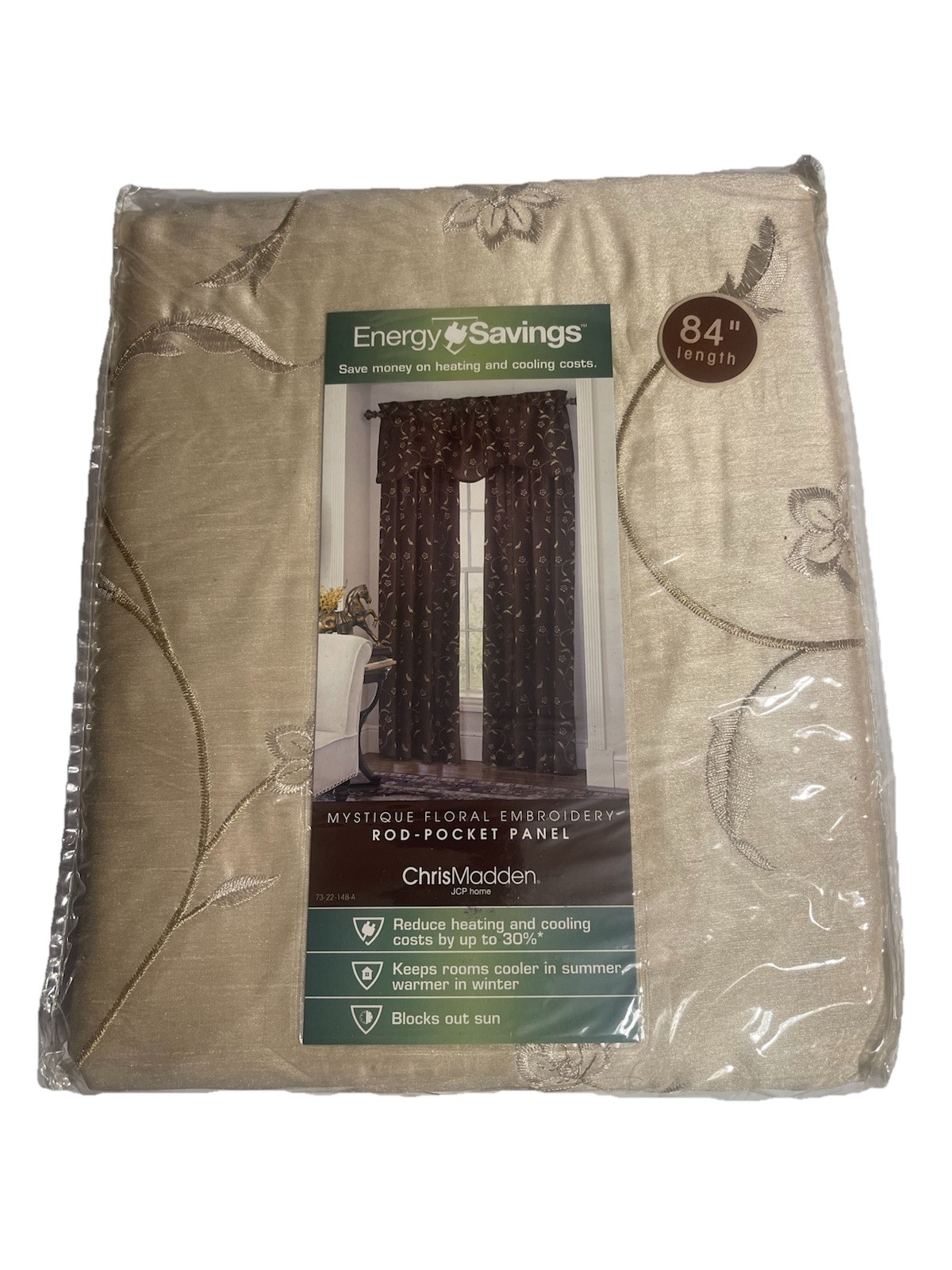 CHRIS MADDEN Mystic Floral Embroidered 1-Panel Beige 54in W x 84in L ~JCP Home