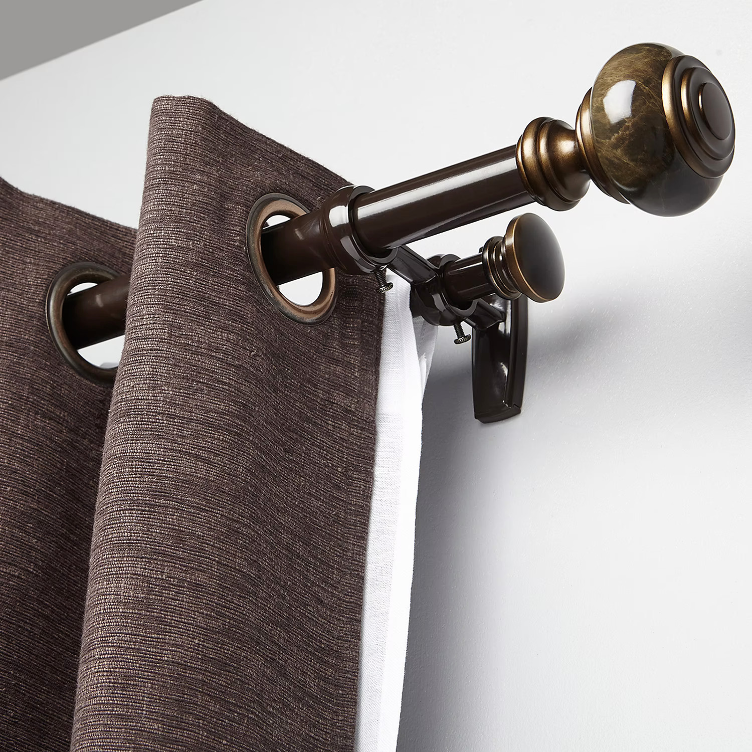 72-144 in Liz Claiborne Marble Knob Double Adjustable Curtain Rod – Warm Bronze