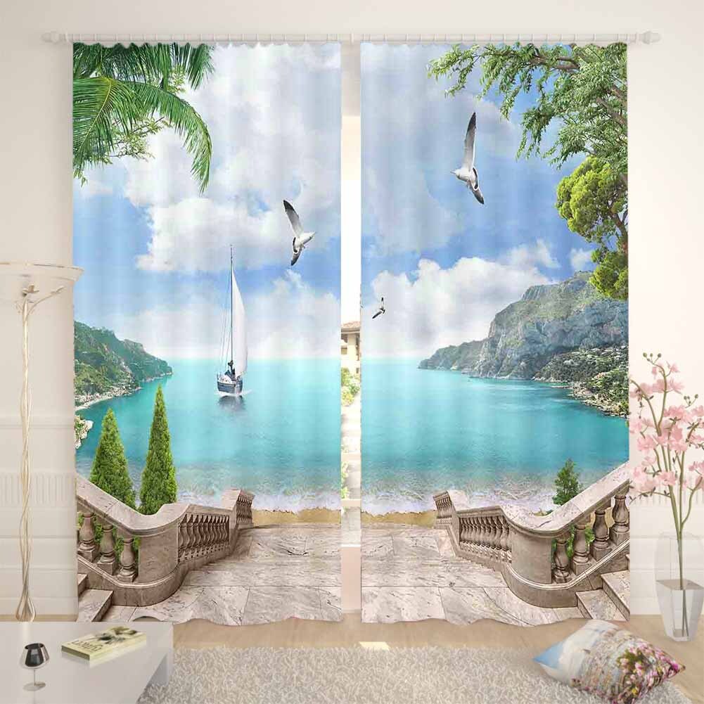 Lake Deep Trickle Sky 3D Curtain Blockout Photo Printing Curtains Drape Fabric
