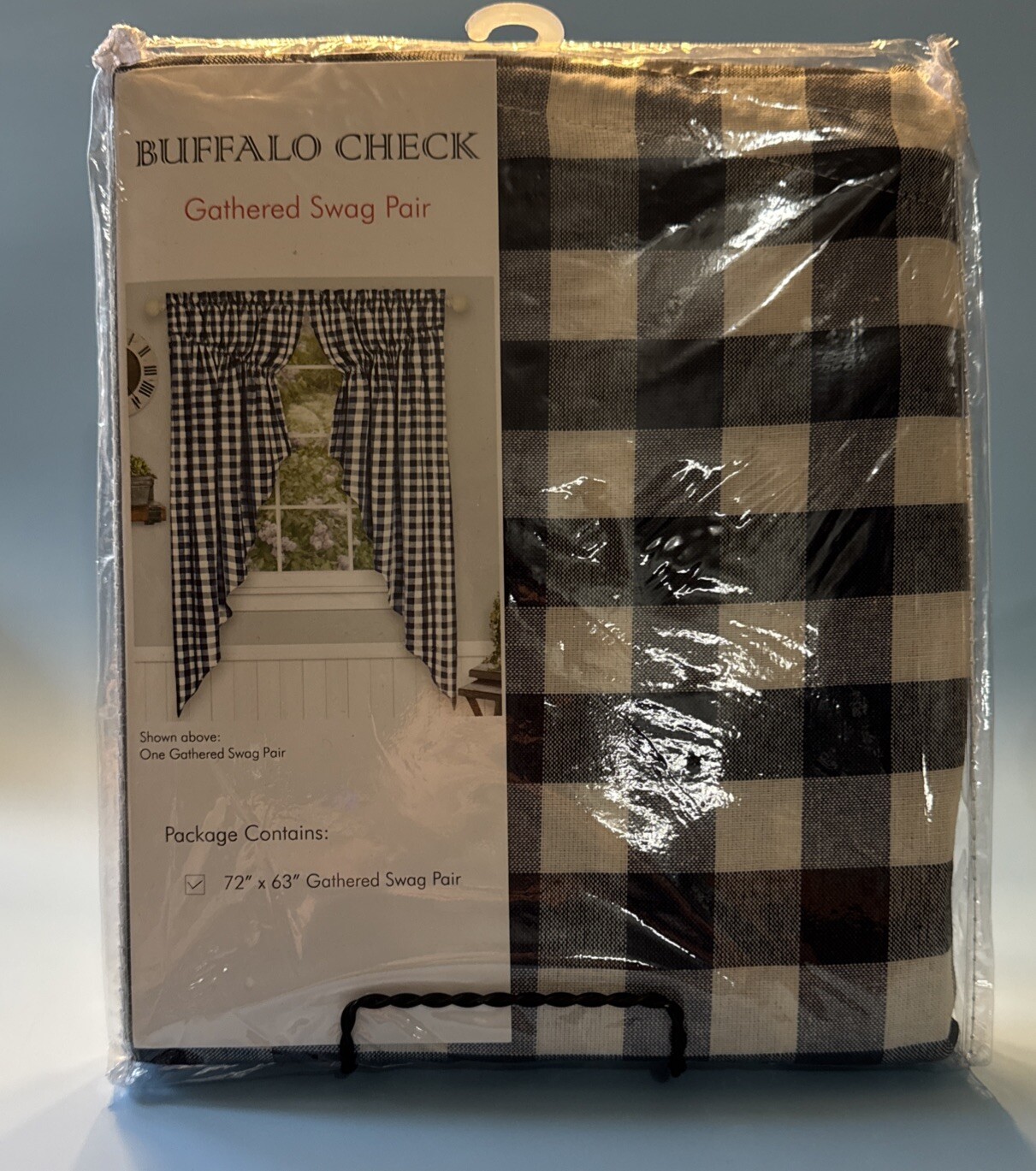 Buffalo Check Gathered Swag Window Curtain Pair, 72×63 Inches