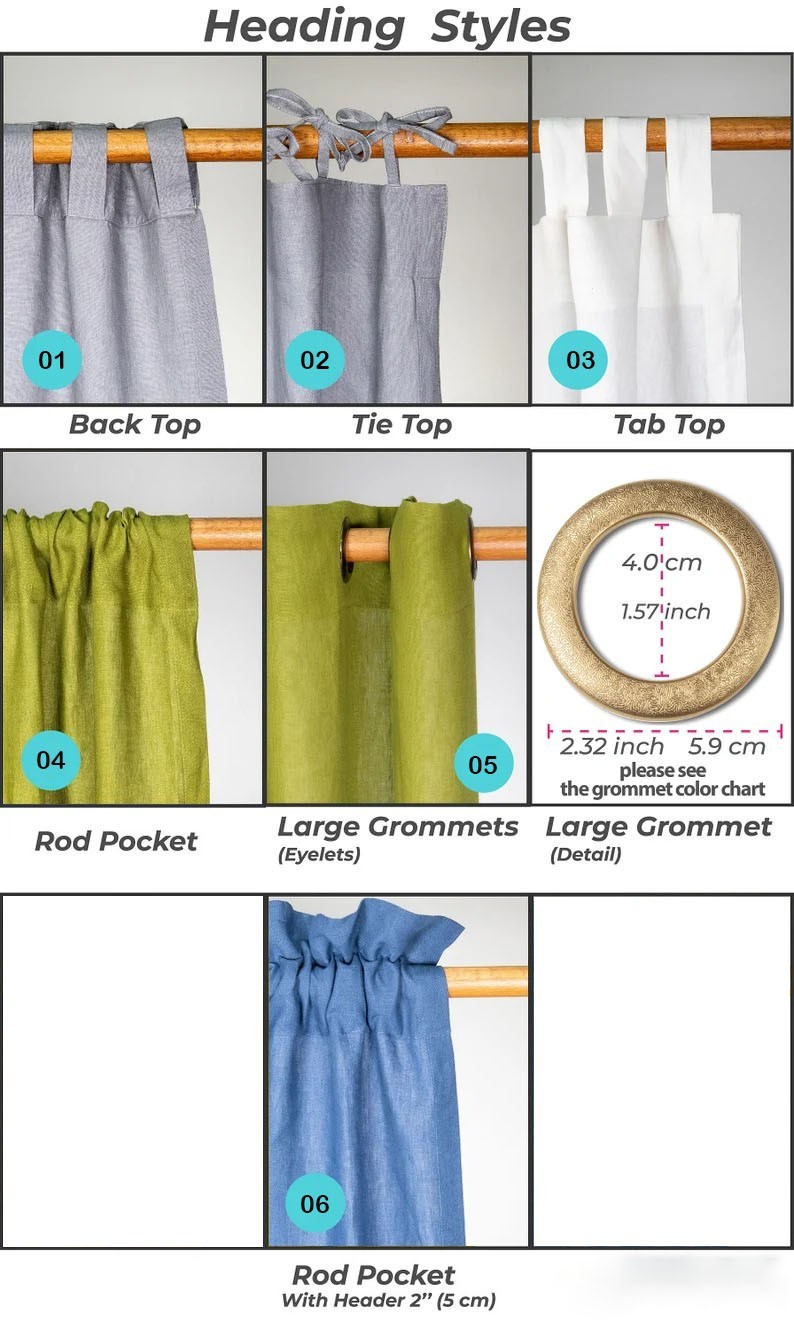 RUFFLED Linen Curtains with rod pocket 17 COLOR 100% Natural European Linen Farm