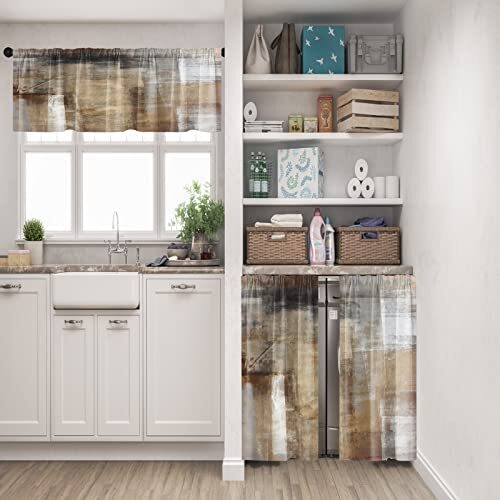 Brown Kitchen Curtains Grey Beige Window Curtains W52 x L36 Abstract Brown