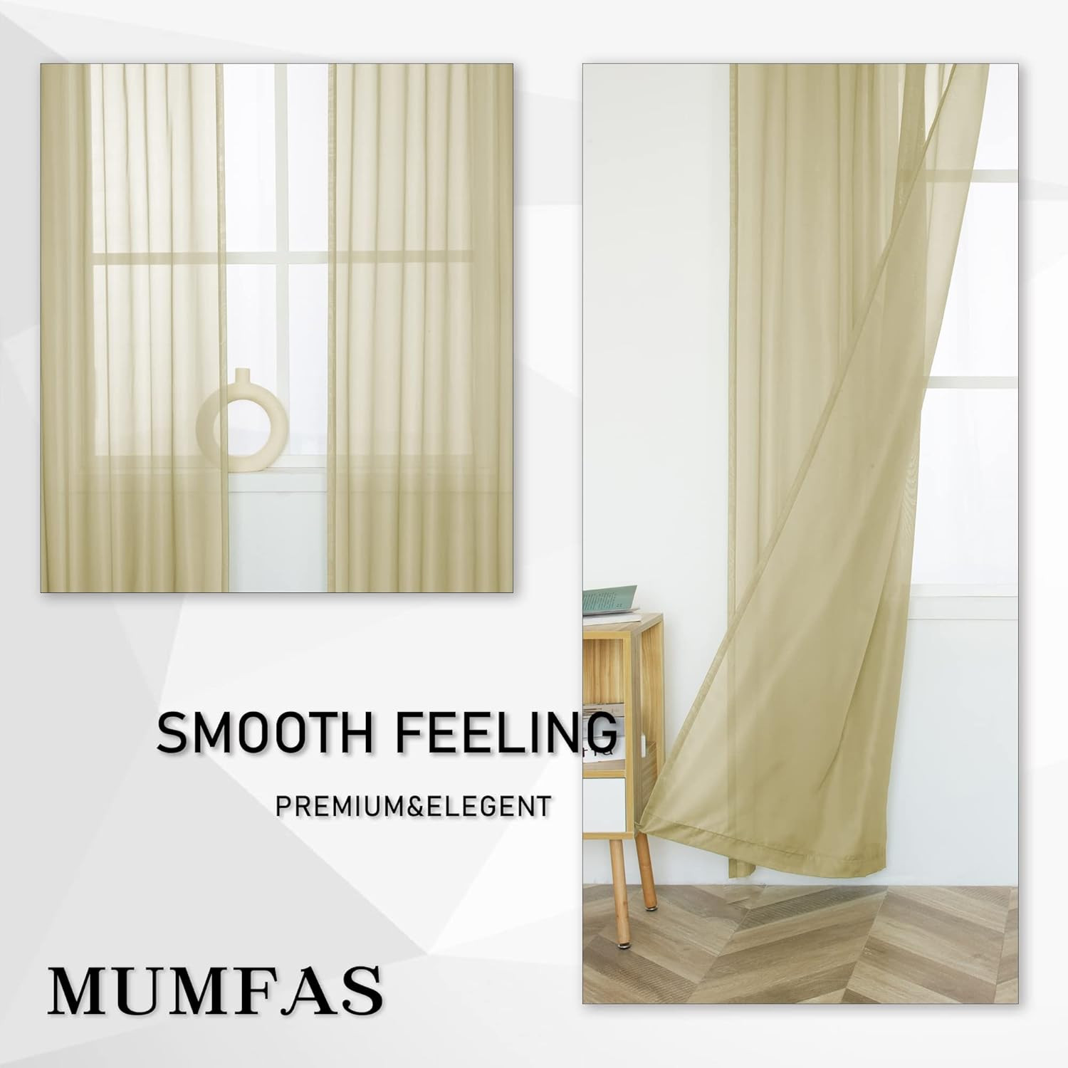 Light Brown Sheer Curtains with Tab Top Look Semi Taupe Tan Sheer Windows Panels