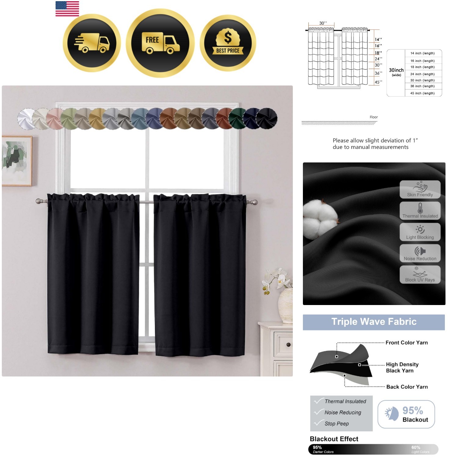 Short Black Out Curtains 36 Inch Length, Small Blackout Curtain Tier Thermal …