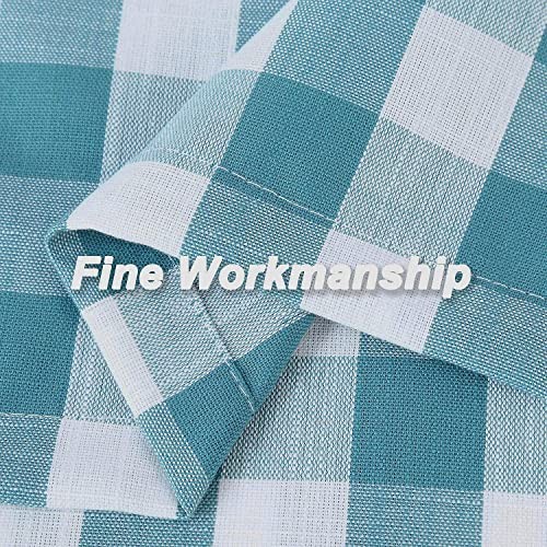Teal Dark Blue Buffalo Check Valance for Kitchen, Plaid Gingham Teal/White