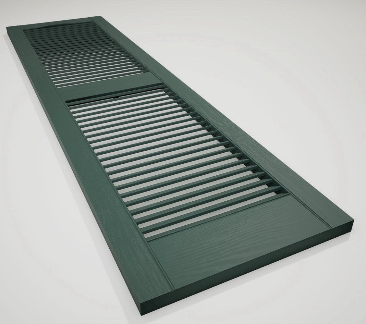14.5 x 52 in , Standard Cathedral Top Center Mullion, Open Louver Shutters GREEN