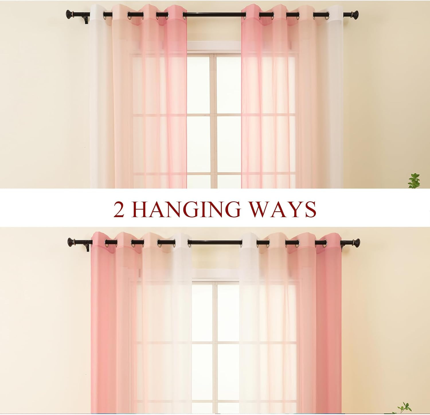 Pink Ombre Sheer Curtains 108 Inches Long for Living Room, Transparent Blush Pin
