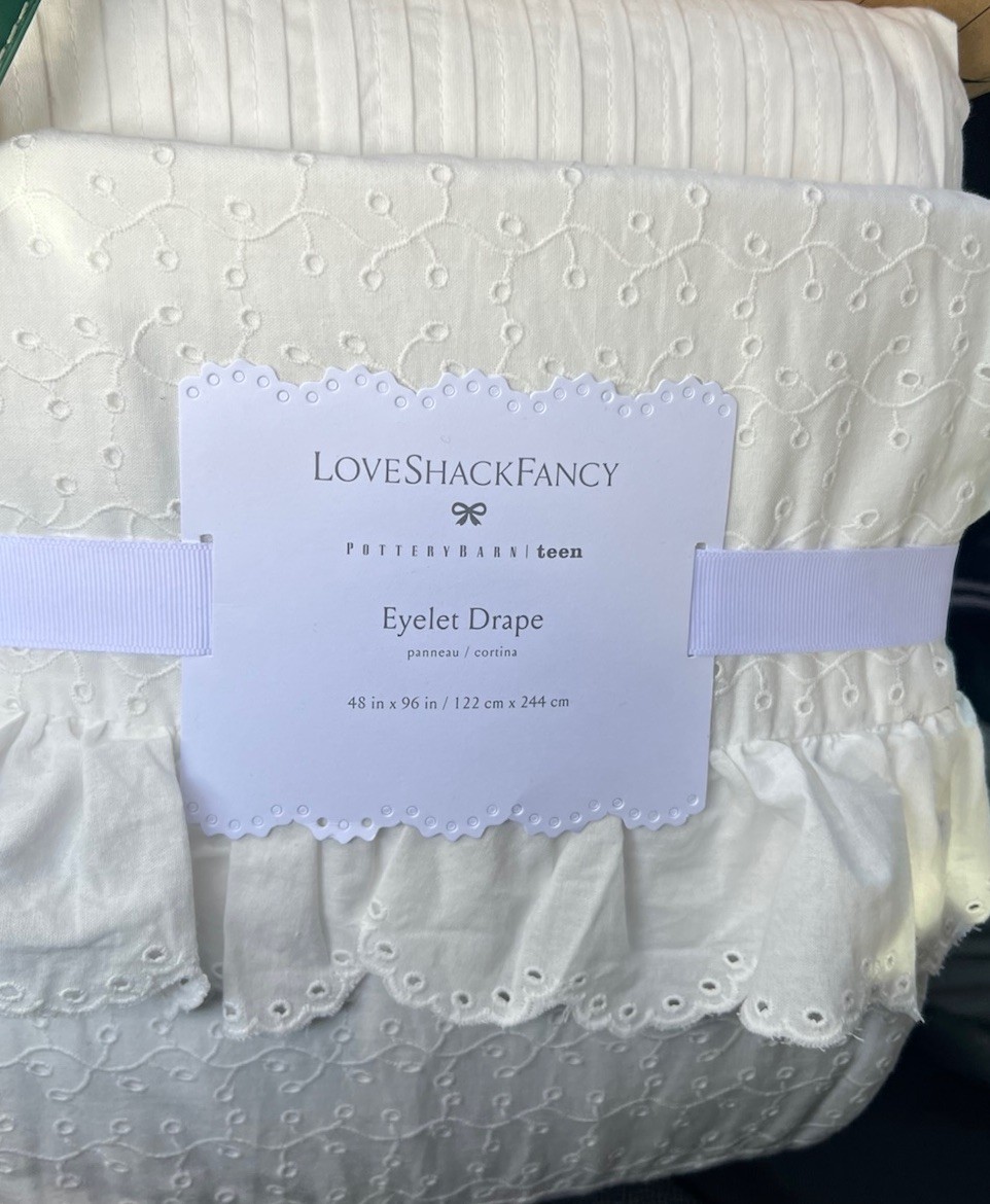 New OnePottery Barn Teen LoveShackFancy Eyelet Curtain drape 48 X 96 NWT WHITE
