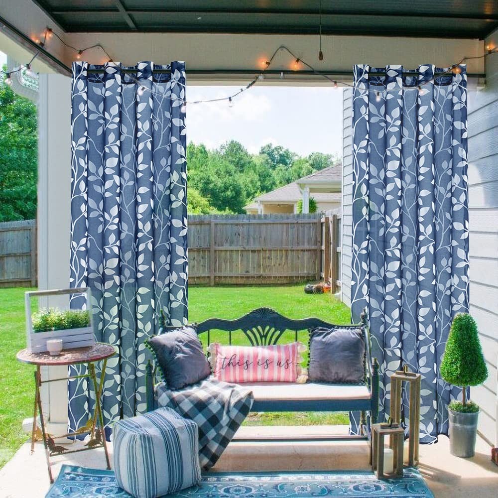 XTMYI Navy Blue Pattern Curtains 84 Inch Length for Living Room 2 Panels Set,Lea