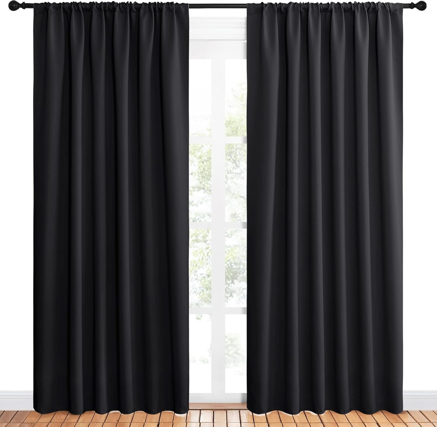 Art Deco Black Blackout Drapes – Noise Reducing Window Treatments (Pack of 2)