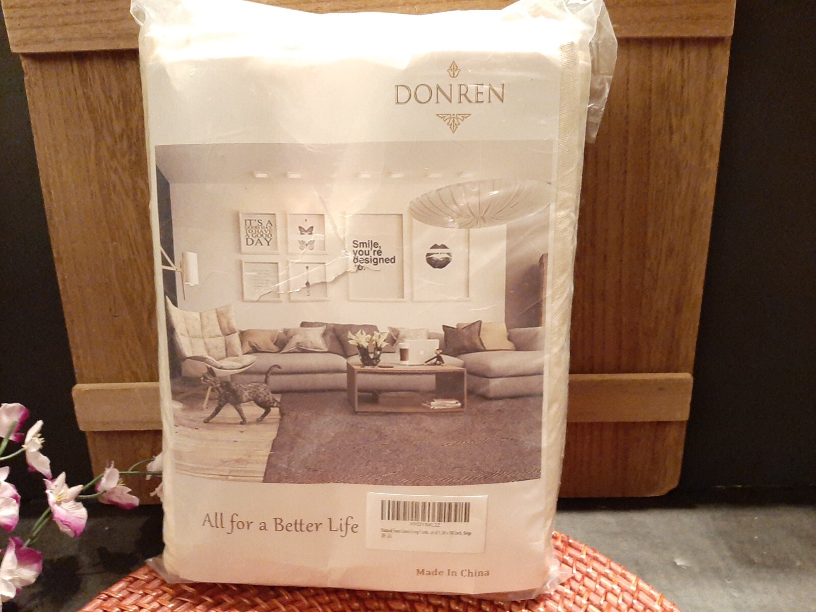 2 Donren Natural Faux Linen Curtain Panels 50×108 Rod Pocket & Back Tab Beige A7