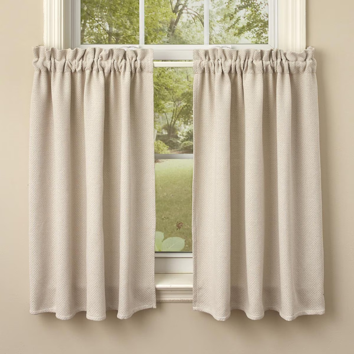 Checkerboard Tier Set 36″ Long Cafe’ CURTAINS WINDOW TREATMENT Neutral Park